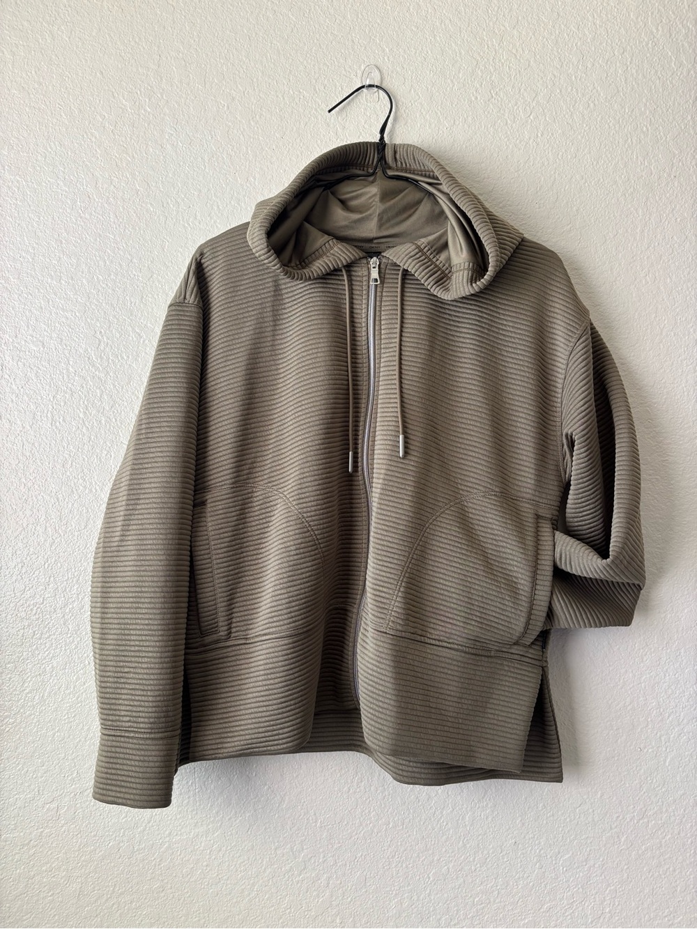 DKNY Olive Ribbed Zip-Up Hoodie